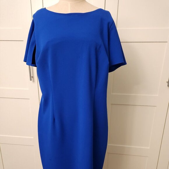 Glamour Flutter Sleeve Coctail Dress Womens Size 12 Blue Stretch - Picture 2 of 5